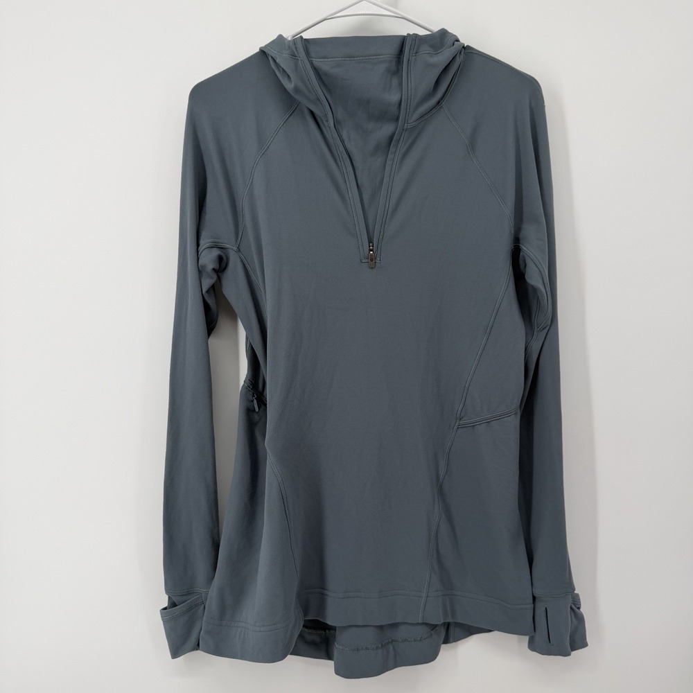 Lululemon‎ Warm Stabilizer Hoodie Half Zip Performance Womens 4 Blue Thumbholes